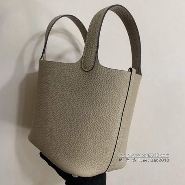 Hermes手提包 愛馬仕Picotin菜籃子女包 18cm TC皮 手工蜜蠟線縫製 斑鳩灰  tdh2022